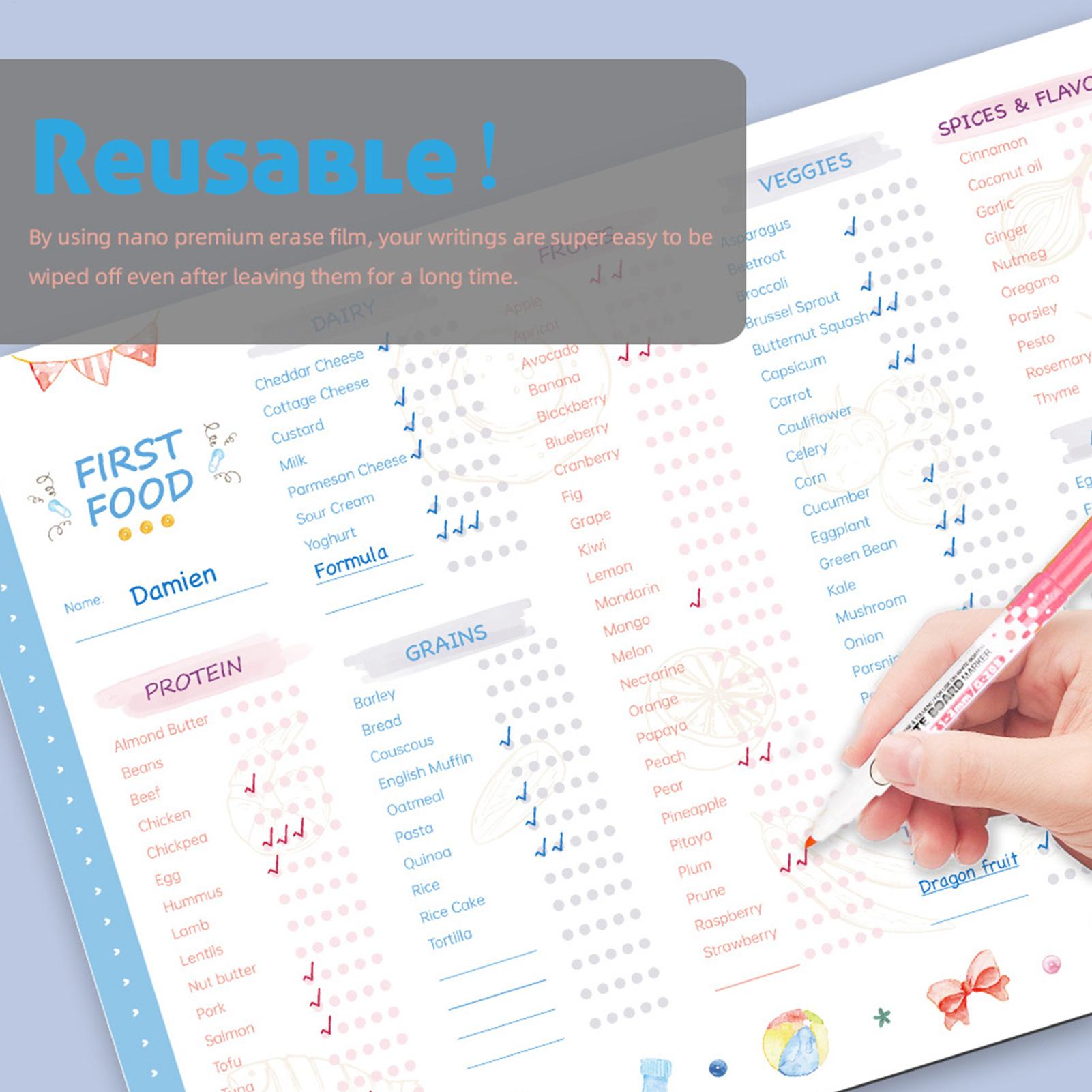 Baby Food Schedule - Baby First Foods Checklist Magnetic Repeatable
