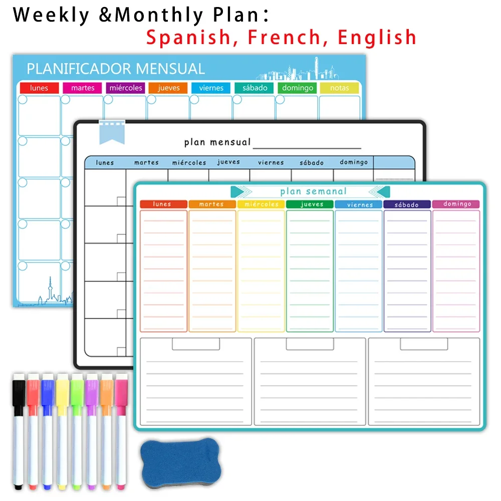 Baby Food Schedule - A3 Size Magnetic Weekly &monthly Planner：Spanish,