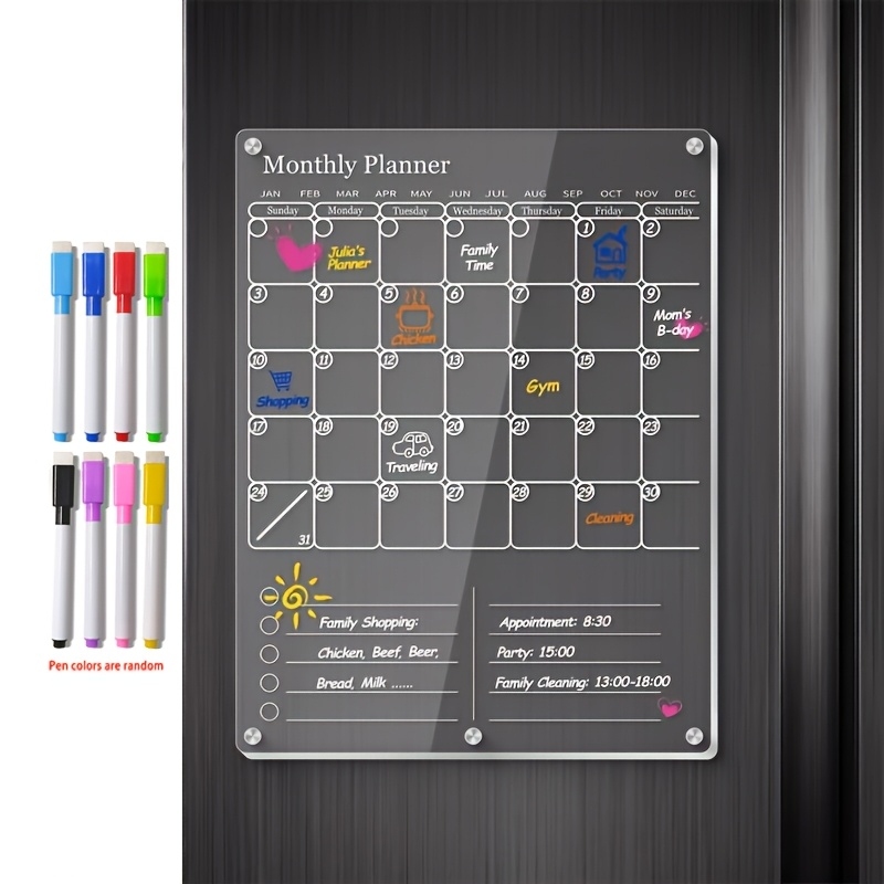Baby Food Schedule - Acrylic Magnetic Calendar for Fridge, Clear