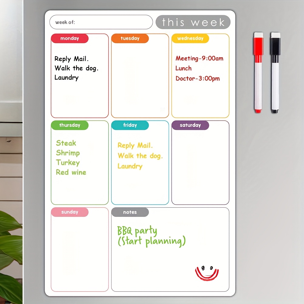 Baby Food Schedule - Magnetic Weekly Planner Erasable Fridge Calendar