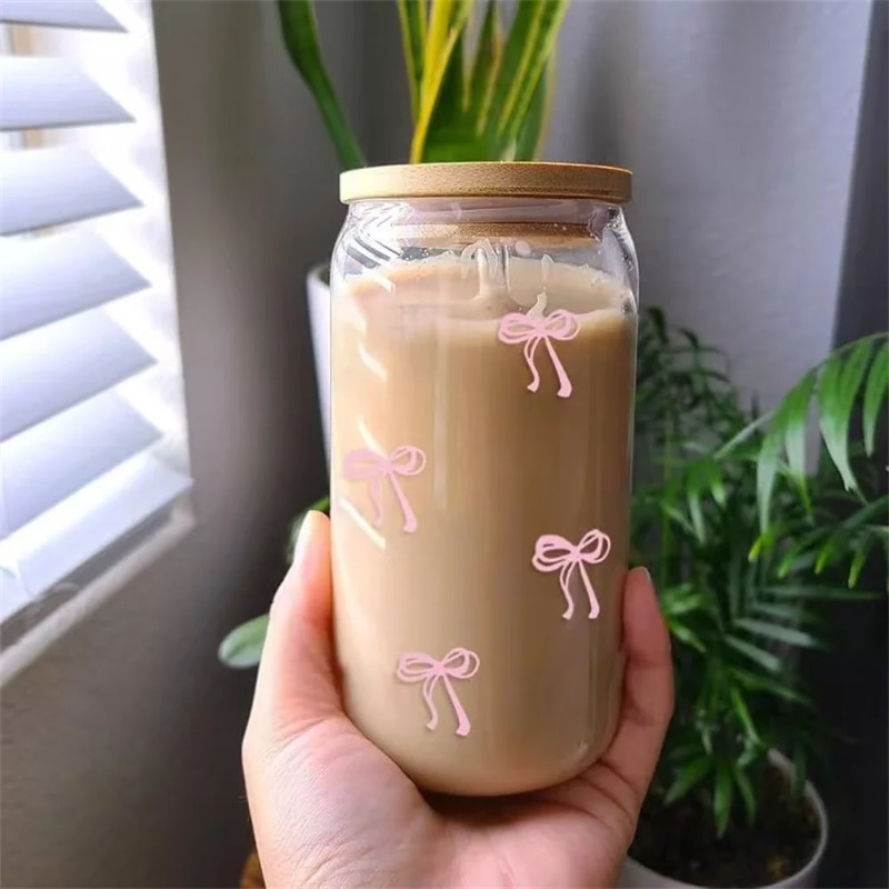 1pc Cute Bow Glass Cup 500ml T - Training Cup Straw review and price
