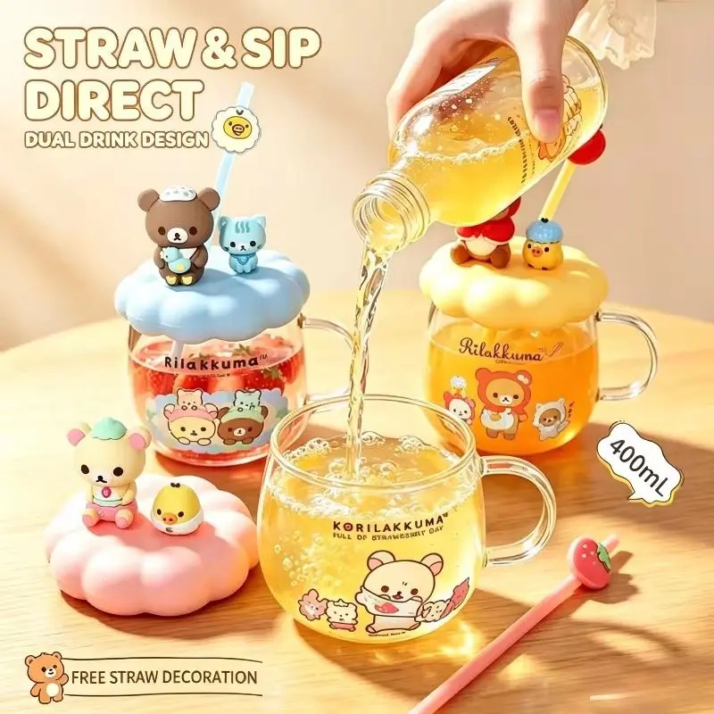 Rilakkuma Glass Water Cup With - Training Cup Straw review and price